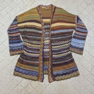 Soft Surroundings Sweater Womens 1X Multi Albi Crochet Knit Open Cardigan Boho